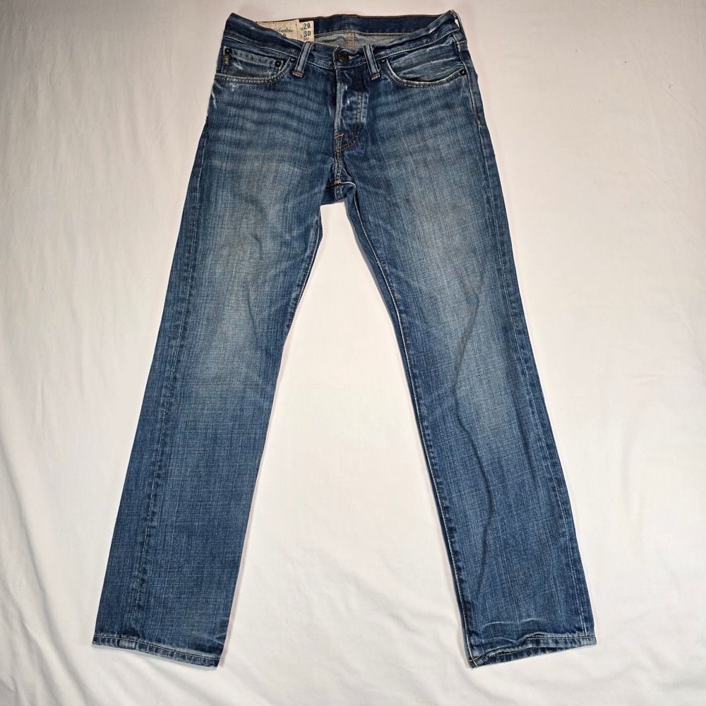Abercrombie & Fitch Mens Slim Straight Jeans Blue Medium Wash W28 L30 Button Fly